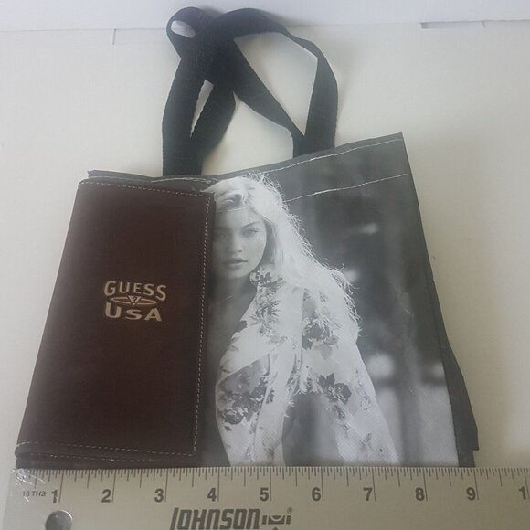 GUESS USA Vintage Suede Like Wallet Soft 7" X 3.5" Brown Unisex with Tote Lot - Picture 8 of 10